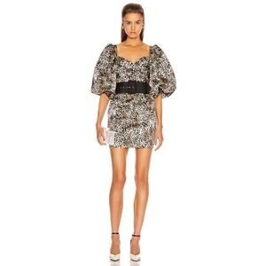 Rasario Leopard Puff Sleeve Animal Print Glam Party Mini Dress US 4